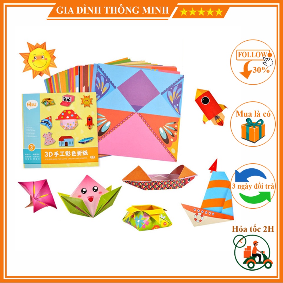 (𝗚𝗶𝗮́ 𝗦𝗶̉) Set Origami 54 tờ giấy gấp tạo hình động vật hoạt hình sinh động 3D, Tư duy-Giáo dục-Giải trí cho Trẻ em