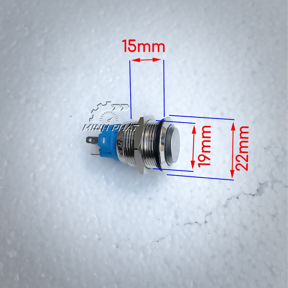 Nút Nhấn giữ Công Tắc chống nước đèn Led 19mm nút nhấn có đèn Led chống nước 12v loại đầu cao