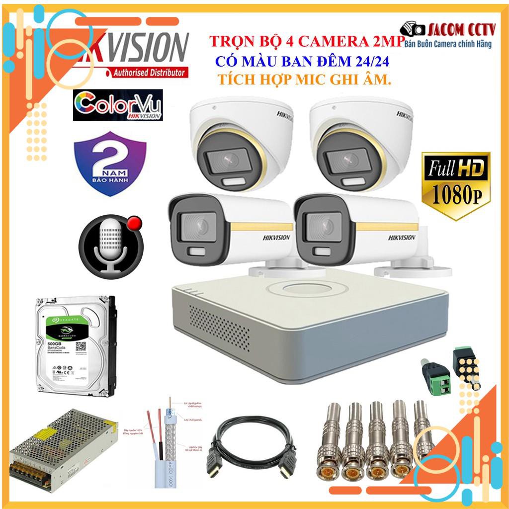 {CÓ MÀU 24/24 + CÓ MIC} Trọn bộ 1/2/3/4 Camera Hikvision chính hãng, có màu + mic 24/24, đầy đủ phụ kiện chỉ việc lắp