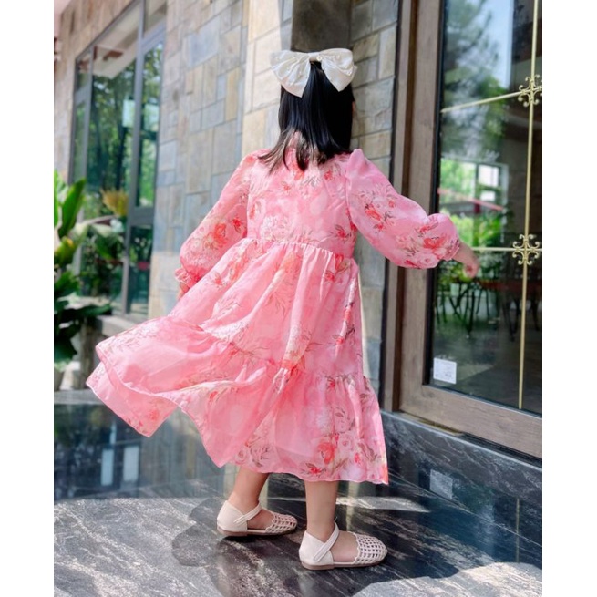 ĐẦM VÁY BÉ GÁI DÀI TAY VOAN TƠ PHỐI REN  BÉ GÁI HAIVANCO từ 12 đến 40 kg mềm mại THOÁNG MÁT đi học đi chơi đều đẹp