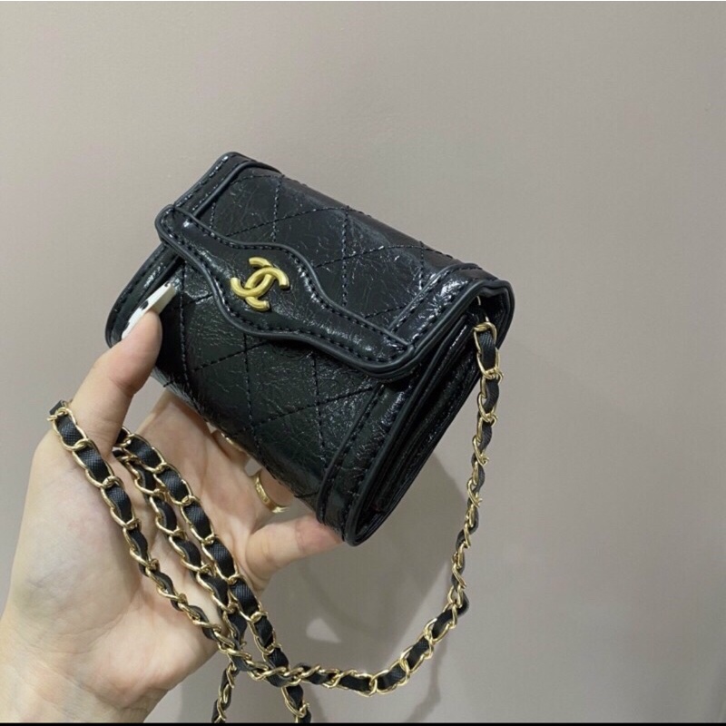 Túi xách mini nữ, túi đeo chéo nữ đi chơi size 13cm dáng ví nữ dây xích đeo vai chất da bóng nhiều ngăn