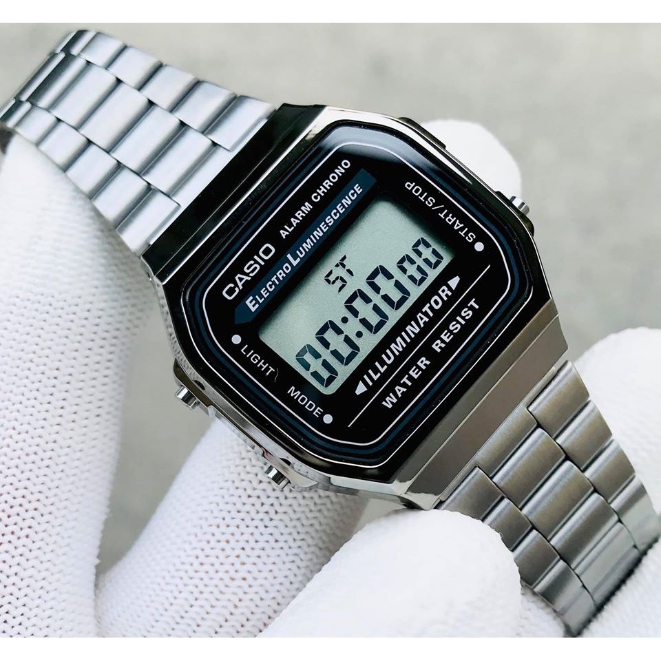 Đồng Hồ Điện Tử Casio A168WGG-1BDF Gunmetal Gray - Dây Kim Loại Và Vỏ Mạ Ion Xám - Tuổi Thọ Pin 7 Năm