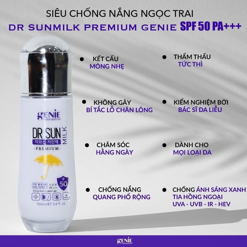 Kem Chống Nắng Dr Sunmilk Premium Genie SPF 50 PA+++ Sữa Chống Nắng Ngọc Trai