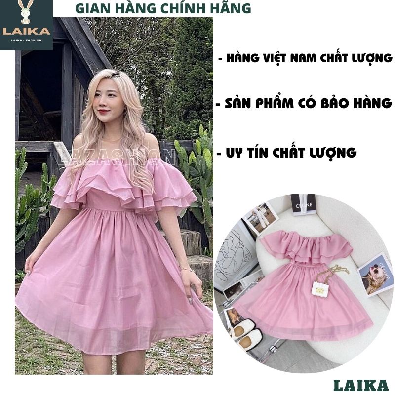 Váy voan tơ 2 lớp trễ vai tay bồng kiểu dáng hàn quốc tiểu thư bánh bèo dễ thương ulzzang -LAIKA