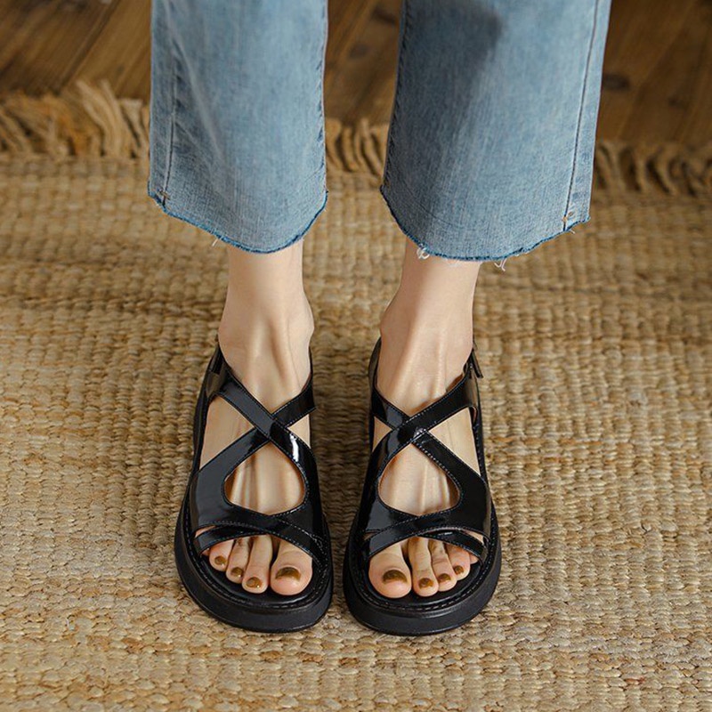 IELGY Xăng đan Đế Xuồng Quai Chéo Đơn Giản Thời Trang Cho Nữ