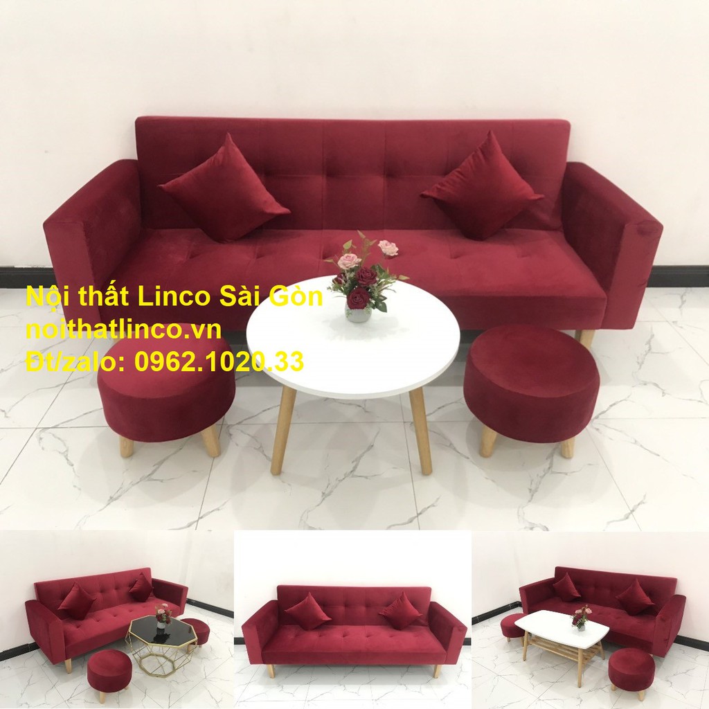 99+ Bộ ghế sofa giường TPHCM | Sofa đa năng màu đỏ vải nhung rẻ đẹp | Nội thất Linco Sài Gòn