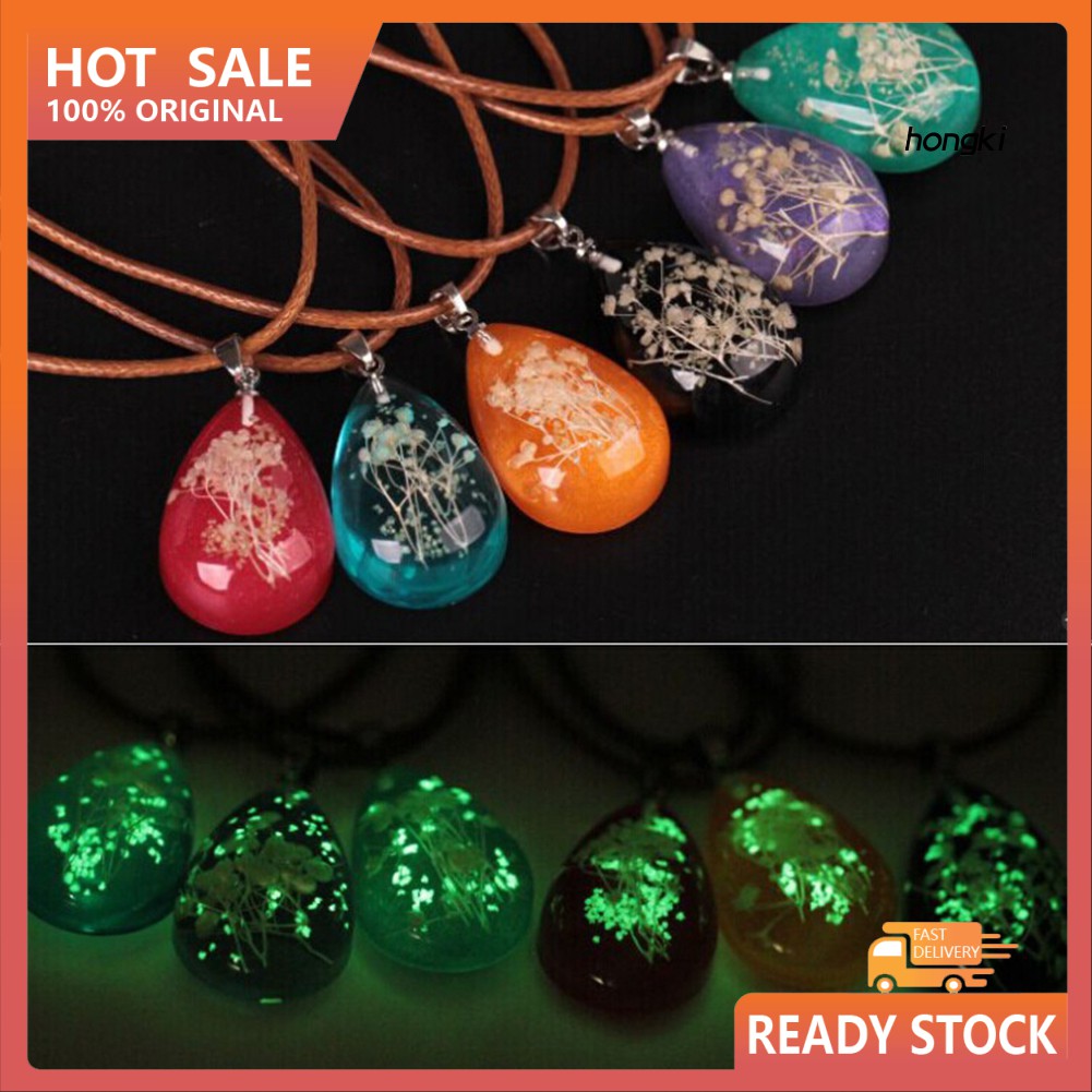 Dây Chuyền Mặt Giọt Nước Chứa Hoa Khô Phát Sáng Trong Đêm Cho Nữ