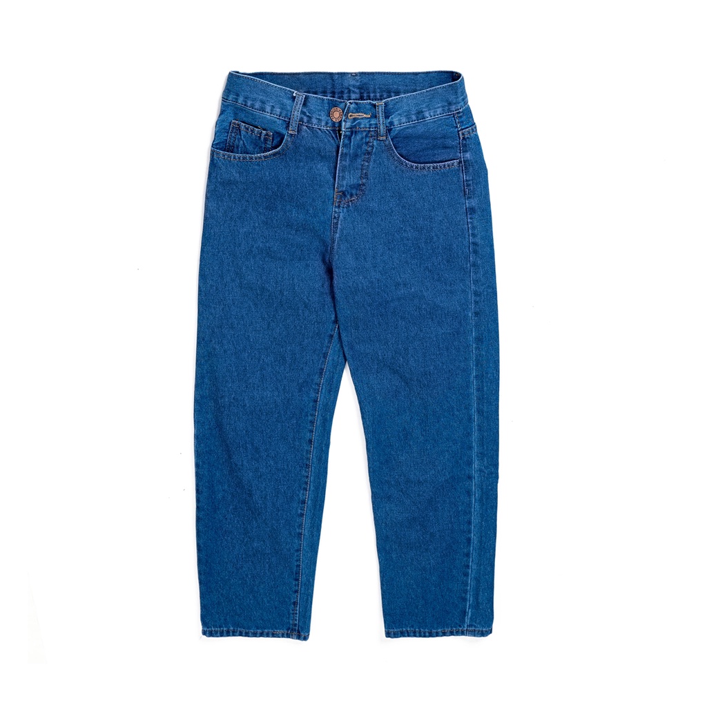 Quần Baggy Jean xanh trơn ống suông