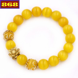 Chuỗi tay đá vàng 10 ly - Vòng chuỗi hoa sen vàng VMEVHSBKV10 - Vòng tay mệnh Kim, mệnh Thủy