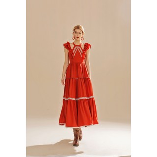 SÒ VINTAGE - ADELINA Đầm cánh tiên khoét vai phối thổ cẩm