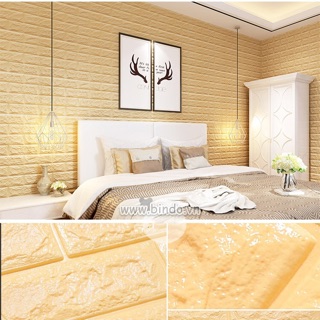 XỐP DÁN TƯỜNG VÀNG KEM, VÀNG NHẠT GIẢ GẠCH 3D CÁCH ÂM CHỐNG ỒN