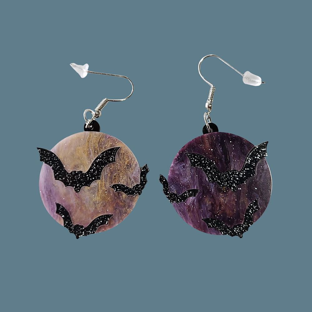 ALLGOODS Gothic Korean Style Earrings Cute Fashion Jewelry Halloween Dangle Earrings Black Bat Skull Funny Acrylic Girls Simple Women Stud Earrings