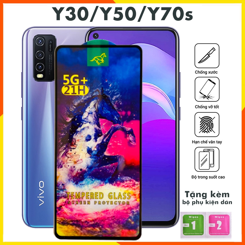 Kính Cường lực Vivo Y30 Y50 Y70s trong suốt full màn OG cao cấp chống rơi vỡ màn hình tặng kèm khăn lau [OG]