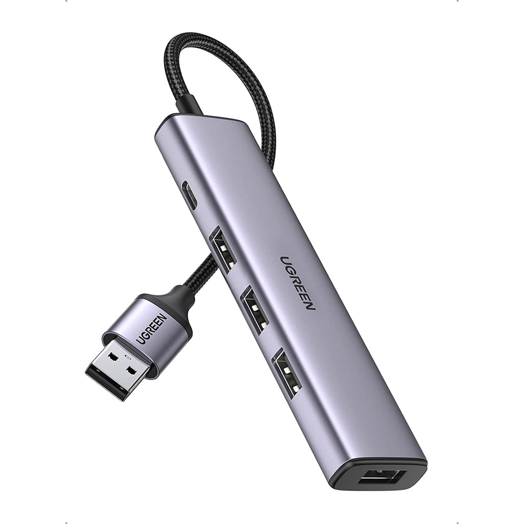 Hub chia USB 3.0 Type-A ra 4 cổng USB 3.0 tốc độ 5Gbps dây bọc dù vỏ nhôm Ugreen 20805 (hỗ trợ nguồn Type-C)