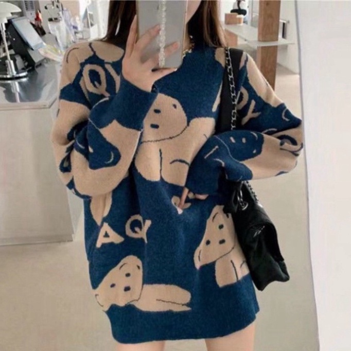 Áo Len Dài Tay Nữ, Áo Len Nữ GUMAX Họa Tiết Gấu FreeSize Form Rộng Hàng Quảng Châu Cao Cấp | BigBuy360 - bigbuy360.vn