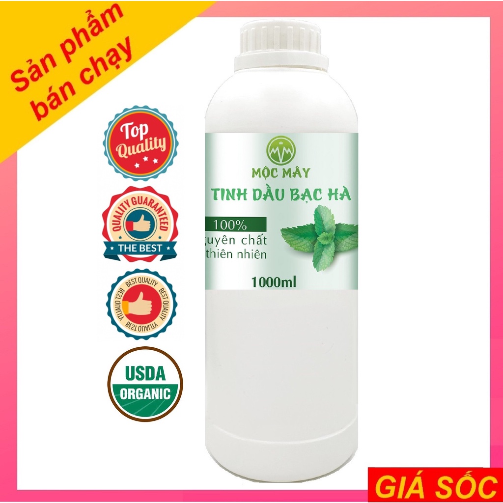 Tinh dầu Bạc Hà 1 lít (1000ml) nguyên chất từ thiên nhiên Mộc Mây, đuổi chuột, thơm phòng, thư giản