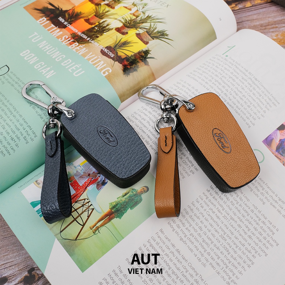 Bao da chìa khóa smartkey 3 nút cho ô tô Ford Ranger , Raptor , Everest , Explorer , Ecosport handmade nhiều màu da thật