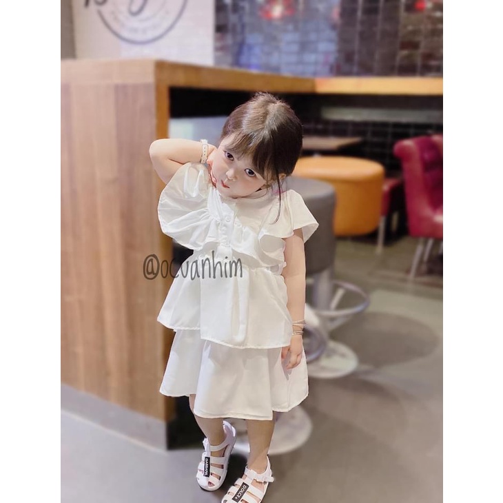 Váy trắng cho bé gái, Váy trắng cổ trụ bèo tầng cho bé