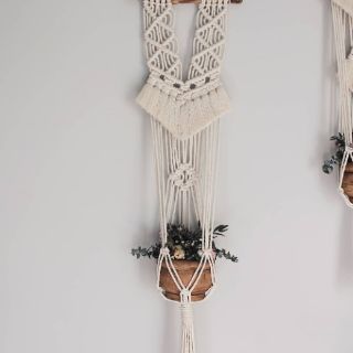 Dây đan Macramé treo chậu cây, treo tường trang trí - Mẫu tua rua