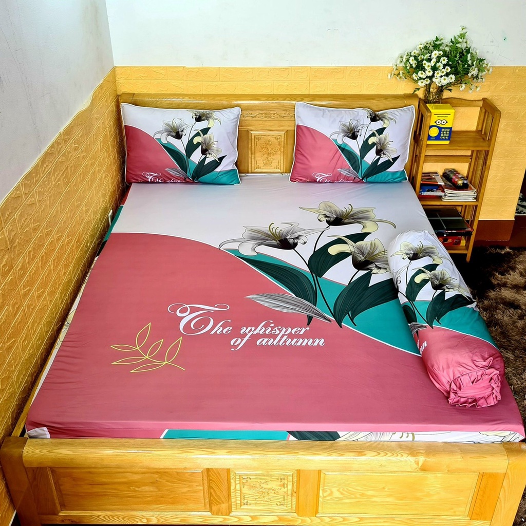 bộ drap thun Ý 5D 1m8*2m, ảnh thật được chọn mẫu, loại 1 áo ôm may bít đầu khóa kéo xịn