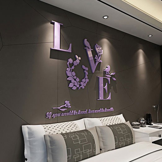 Decal dán tường hình hoa và chữ LOVE 3D