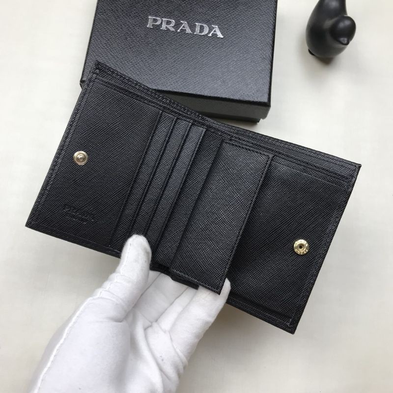 ví cầm tay nữ da thật dáng mini gập đôi nhỏ gọn Prada