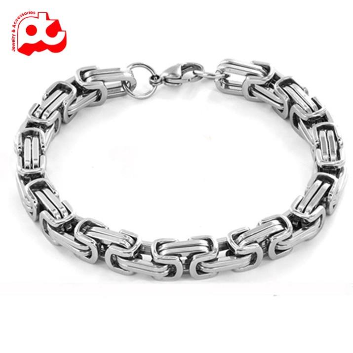 Lắc tay nam cao cấp đẹp sang trọng titan thép không gỉ kiểu ziczac vuông PT JEWELRY kích cỡ 9mm màu trắng PTLTNA78