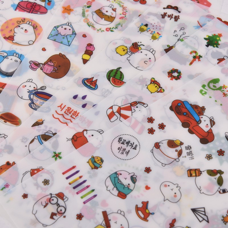 Bộ 6 tờ sticker HOUSEEKER hình thỏ vui nhộn trang trí sổ tay dành cho trẻ em