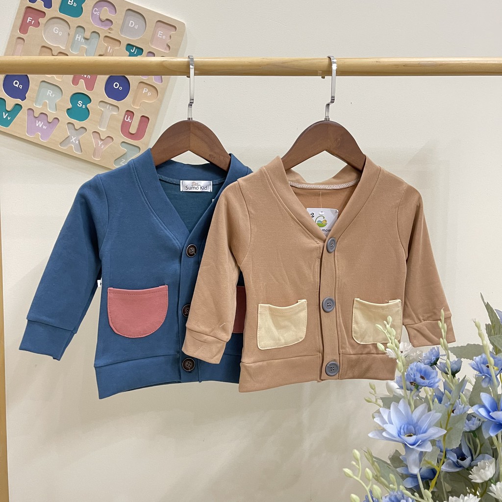 Áo khoác Cotton len mỏng nhẹ cho bé, áo khoác Cardigan cho bé trai và bé gái từ 6-19kg