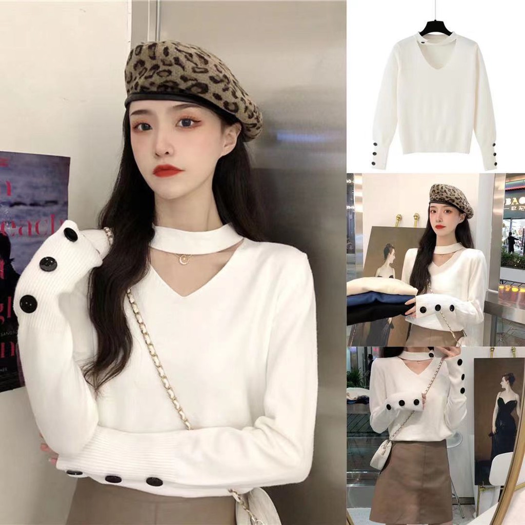 Áo Sweater Cổ Tròn Thiết Kế Đơn Giản Xinh Xắn Màu Trắng Cho Nữ | BigBuy360 - bigbuy360.vn