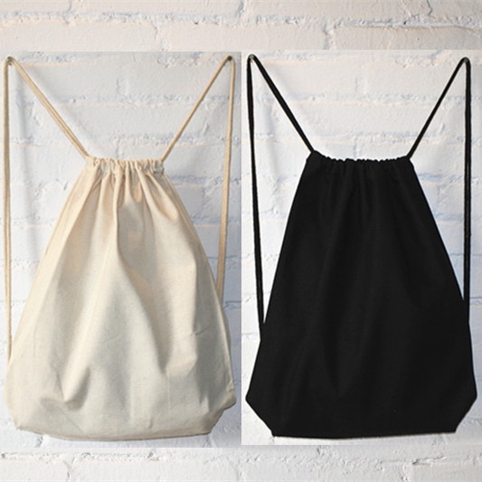 Ba lô dây rút vải Cotton lanh Cotton màu đen trơn cỡ nhỏ thời trang cho nam nữ