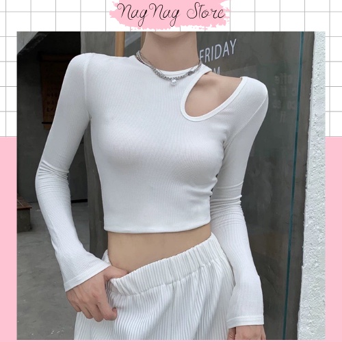 Áo thun body khoét vai nữ Nagnagstore tay áo dài ôm sát vòng eo cực cá tính chất vải nỉ co giãn TL1