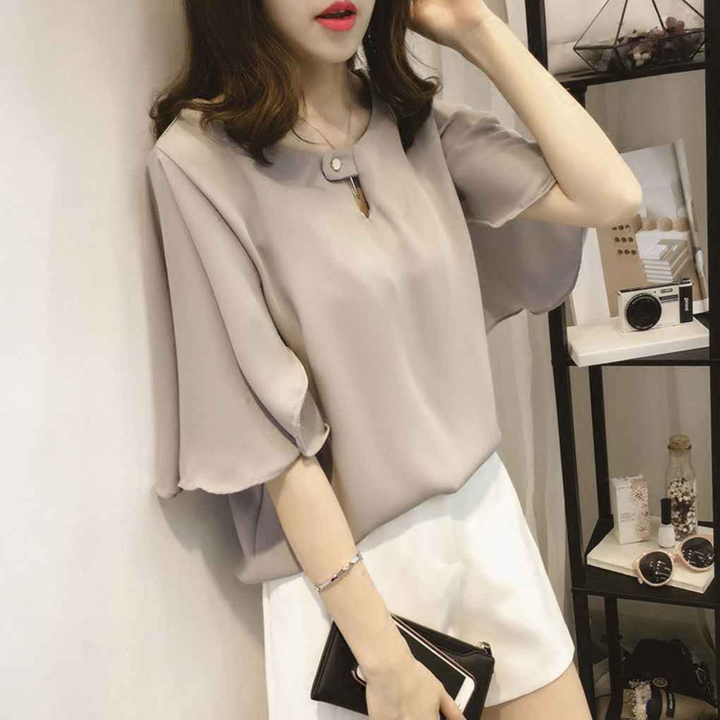 Áo kiểu vải Chiffon tay bèo suôn dài cho Nữ mặc dịp hè