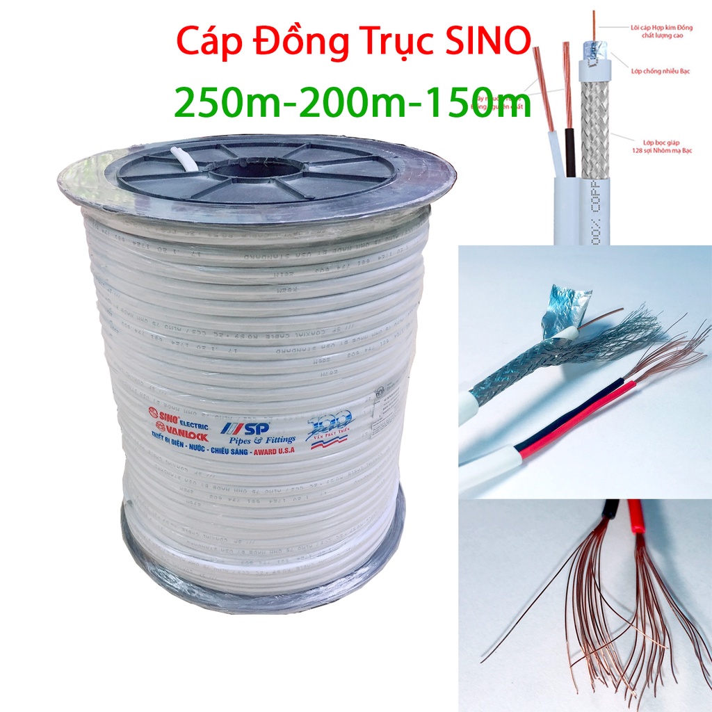 [Combo 250M] Cáp đồng trục {Liền Nguồn} SINO RG59 có bọc bạc chống nhi