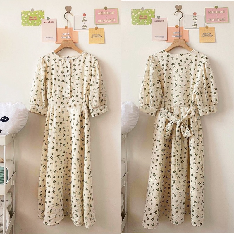 Váy trắng hoa nhí body babydoll tay ngắn thiết kế dây thắt eo bản to vintage , Đầm dự tiệc nữ hoa trắng | BigBuy360 - bigbuy360.vn