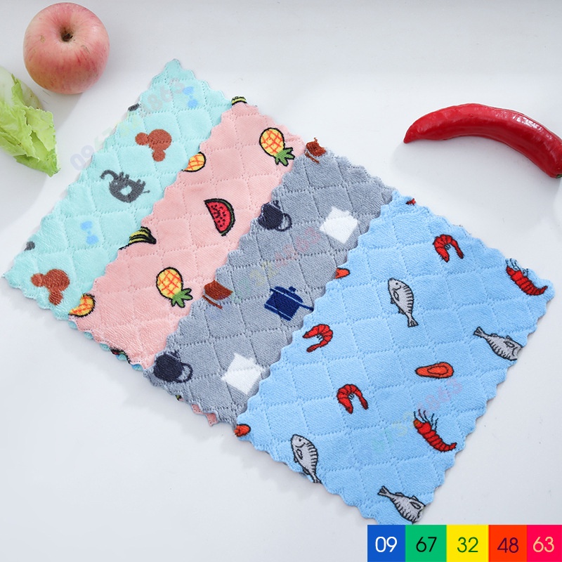 Khăn lau đa năng HỌA TIẾT thấm nước chống dính dầu mỡ hai mặt loại to 25x25cm