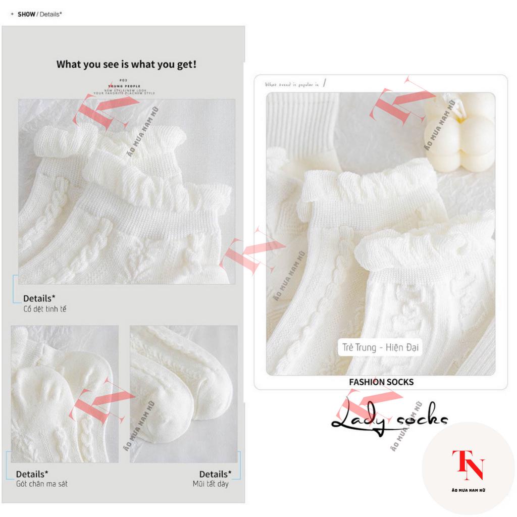 Tất nữ cổ ngắn chất liệu vải cotton, set 5 đôi tất vớ trắng phong cách Hàn Quốc dễ thương M26C3 - Tình Ngọc Store