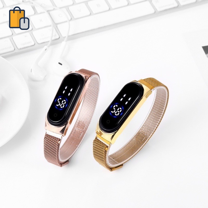 Đồng Hồ Điện Tử Thể Thao Màn Hình LED Dây Lưới Chống Thấm Nước Thời Trang Cho Nữ