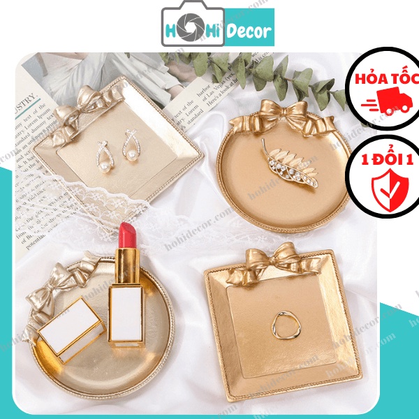 Khay Đựng Retro Vintage, Dĩa Vàng Đạo Cụ Trang Trí Chụp Ảnh Sản Phẩm, Phụ Kiện Chụp Hình Nail, Trang Sức - HoHi Decor