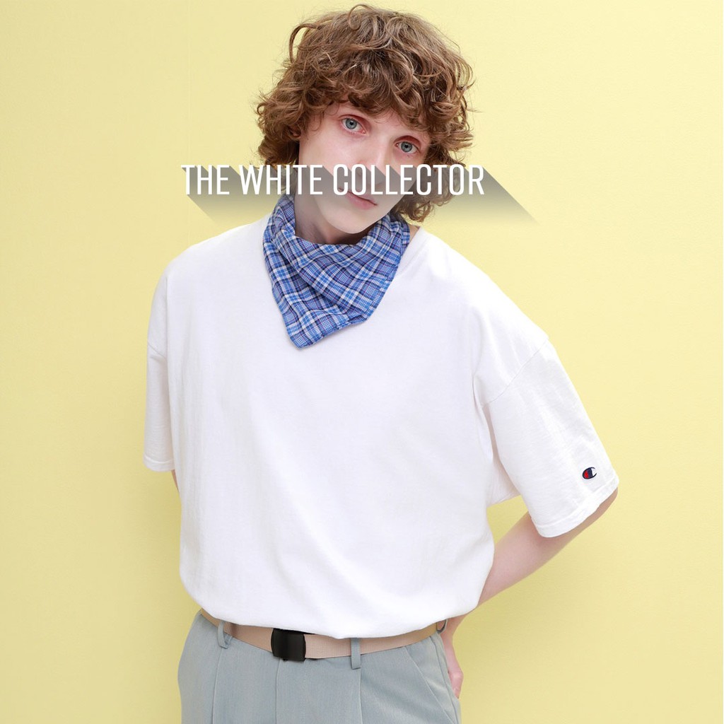 Áo Champion Basic T425 - Trắng AUTH  Hàn Quốc