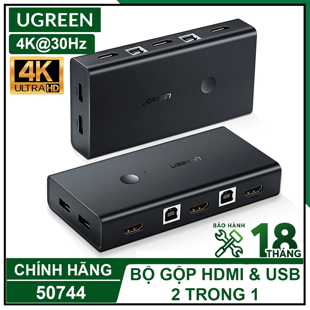 Bộ Gộp HDMI Kèm USB 2 Trong 1 Cao Cấp, UGREEN 50744 Chính Hãng
