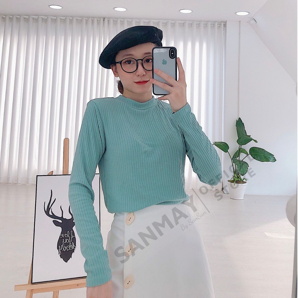 Áo Len Tăm Dài Tay SANMAY Áo Len Nữ Tay Dài cổ lọ kiểu Ulzzang Hàn Quốc Thiết kế Dáng Basic AO025 | BigBuy360 - bigbuy360.vn