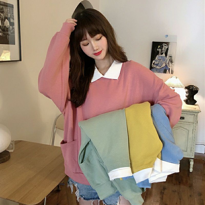 Áo sweater cổ sơmi form rộng dễ mặc