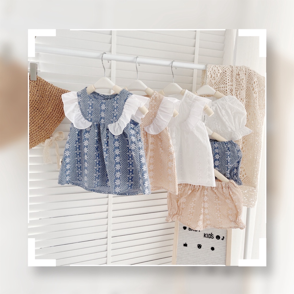 ✨BÁN SỈ✨S003-Set bộ ren bé gái 3  màu trắng ,xanh,hồng