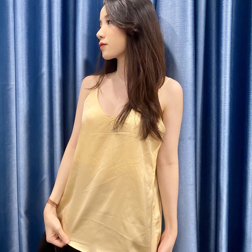 ÁO 2 dây lụa satin - Áo nữ cổ V màu hồng chất mềm siêu hot