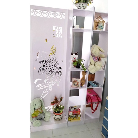 Vách ngăn phòng khách, phòng spa bình phong mẫu cá chép hóa rồng liền 2 kệ- IG494