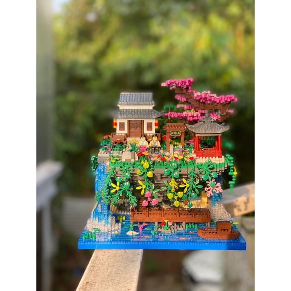 Đồ chơi xếp hình lắp ghép mô hình kiến trúc Trung Quốc Đào Hoa Đảo - đồ deco trang trí, đặt kệ sách