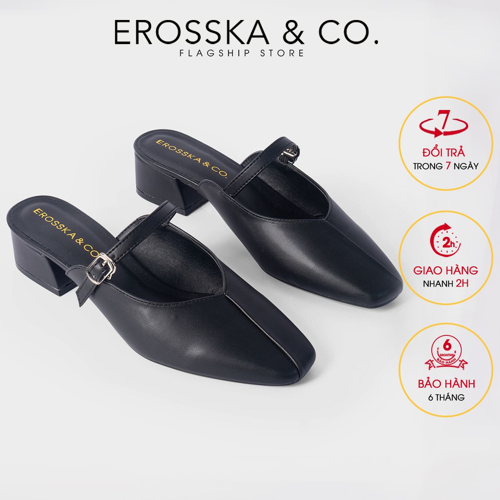 Dép cao gót Erosska mũi vuông phối dây quai mảnh cao 4cm màu đen - EL017