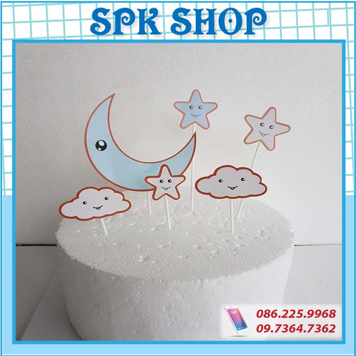 [FREESHIP❤️] Set cắm giấy mây trăng -Mẫu 1- Xanh - Trang trí bánh sinh nhât bánh kem - SPK Shop