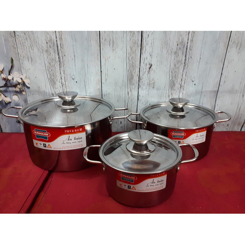 Bộ nồi inox 1 đáy SUNHOUSE SH114 - Hàng Chính Hãng